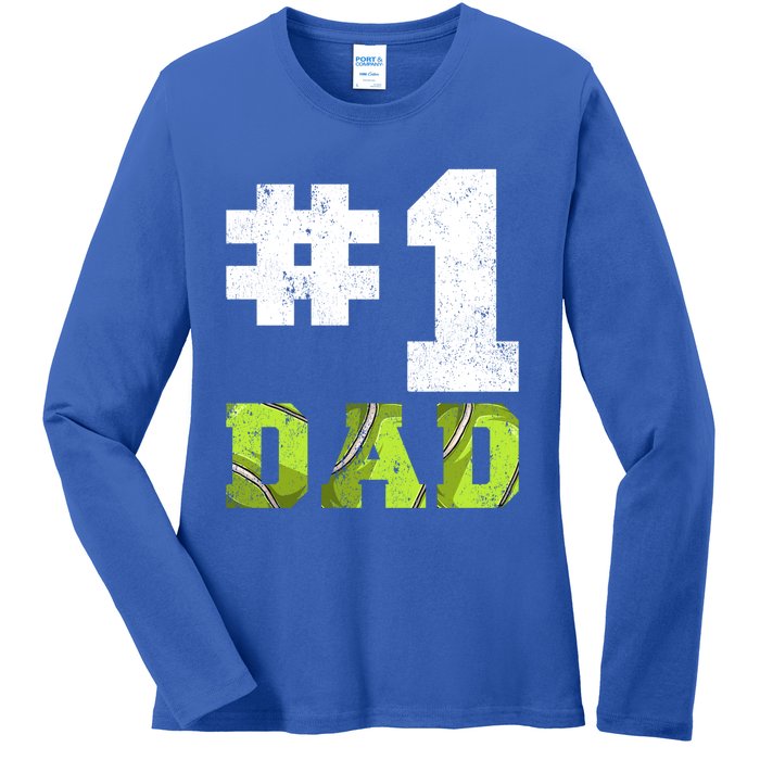 Vintage #1 Dad Number One Tennis Dad Fathers Day Gift Ladies Long Sleeve Shirt