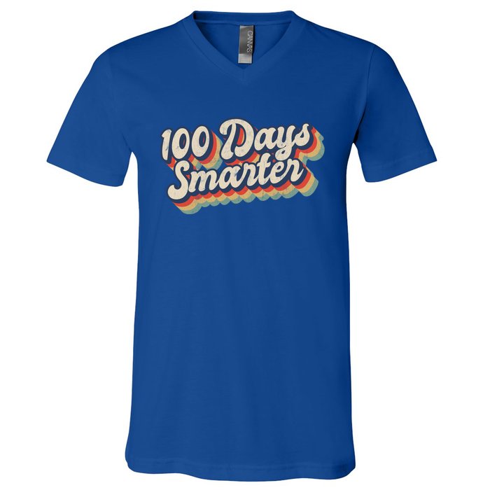 Vintage 100 Days Smarter Teacher Student 100th Day Of School Gift V-Neck T-Shirt