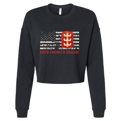 Vintage 130th Engineer Usa Brigade Usa Flag Cropped Pullover Crew