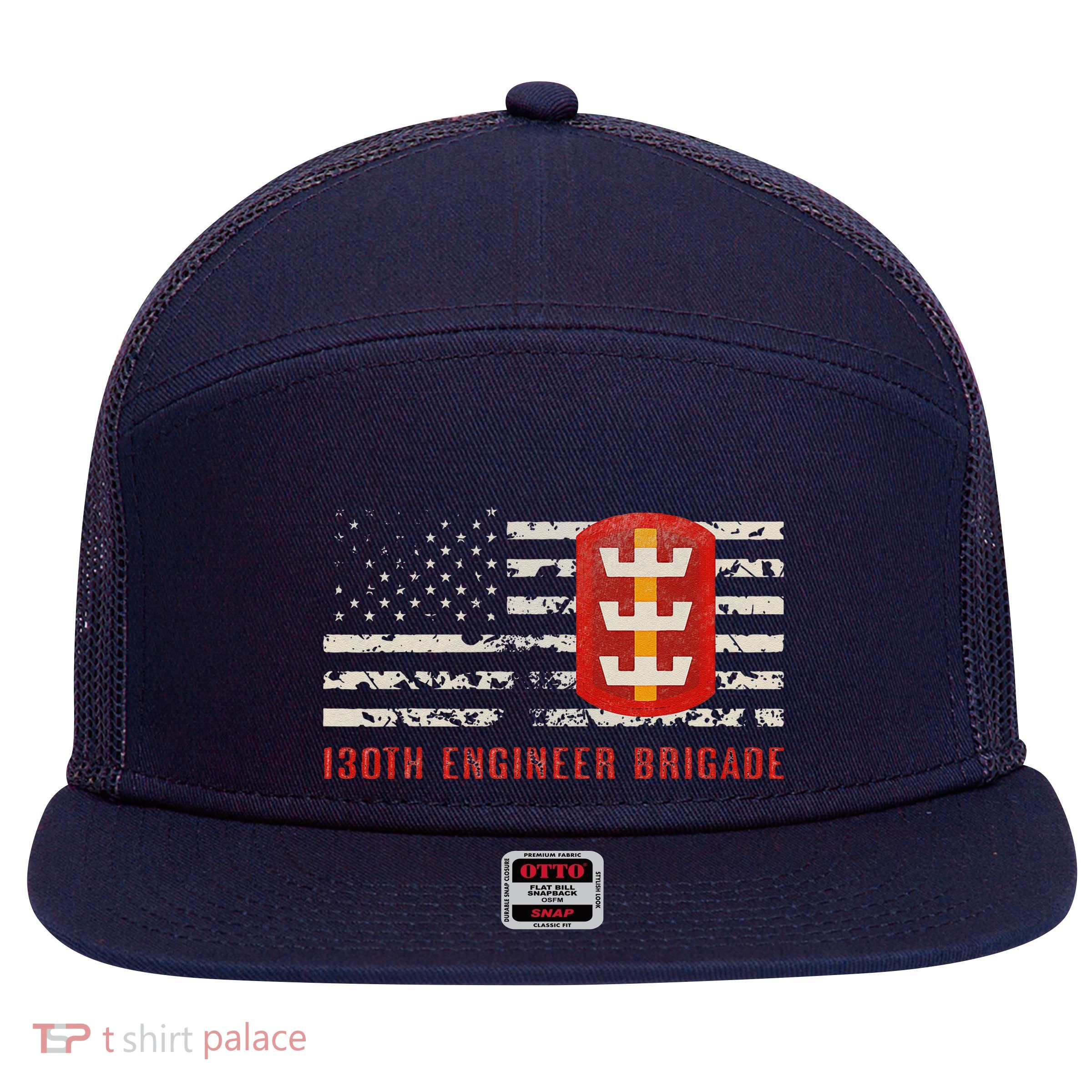 Vintage 130th Engineer Usa Brigade Usa Flag 7 Panel Mesh Trucker Snapback Hat