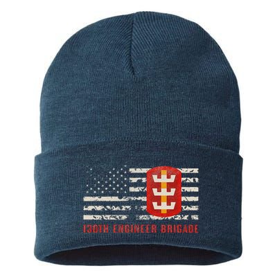 Vintage 130th Engineer Usa Brigade Usa Flag Sustainable Knit Beanie