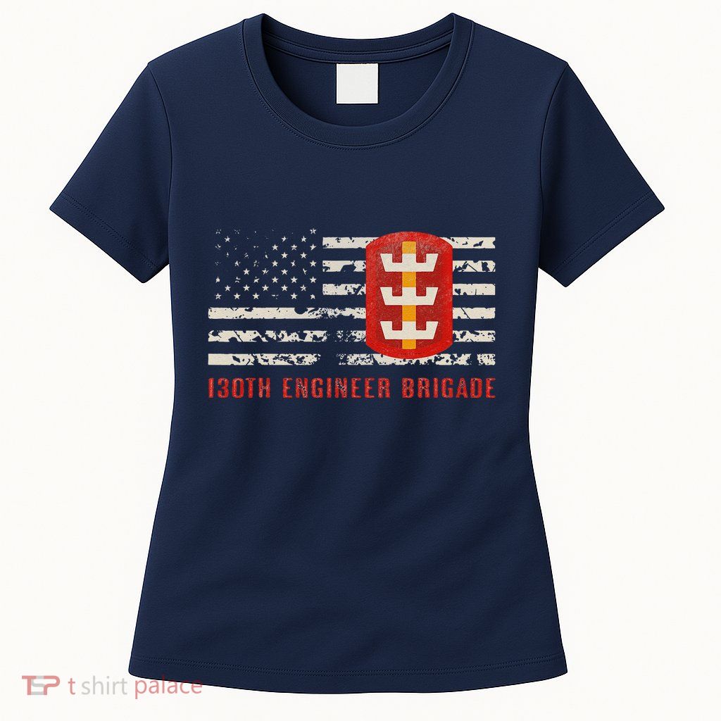 Vintage 130th Engineer Usa Brigade Usa Flag Womens T-Shirt