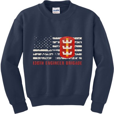 Vintage 130th Engineer Usa Brigade Usa Flag Kids Sweatshirt