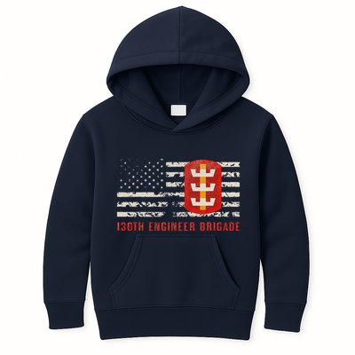 Vintage 130th Engineer Usa Brigade Usa Flag Kids Hoodie