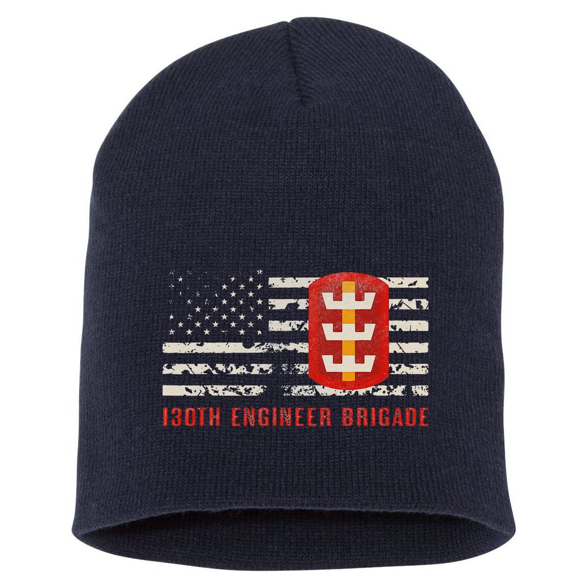 Vintage 130th Engineer Usa Brigade Usa Flag Short Acrylic Beanie