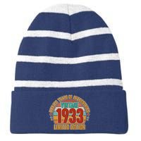 Vintage 1933 Endless Years Of Awesomeness Limited Edition 90th Birthday Striped Beanie with Solid Band