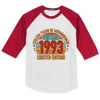 Vintage 1993 Endless Years Of Awesomeness Limited Edition 30th Birthday Kids Colorblock Raglan Jersey