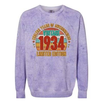 Vintage 1934 Endless Years Of Awesomeness Limited Edition 90th Birthday Colorblast Crewneck Sweatshirt