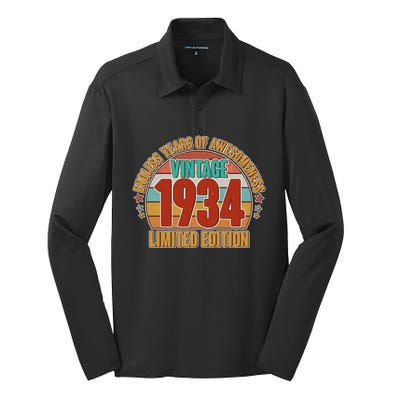 Vintage 1934 Endless Years Of Awesomeness Limited Edition 90th Birthday Silk Touch Performance Long Sleeve Polo