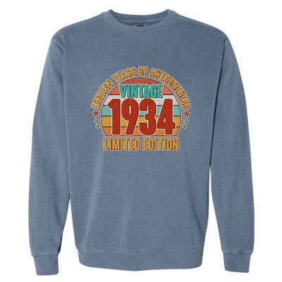 Vintage 1934 Endless Years Of Awesomeness Limited Edition 90th Birthday Garment-Dyed Sweatshirt