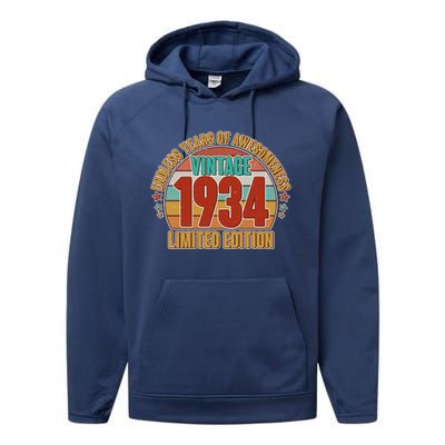 Vintage 1934 Endless Years Of Awesomeness Limited Edition 90th Birthday Performance Fleece Hoodie