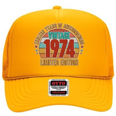 Vintage 1974 Endless Years Of Awesomeness Limited Edition 50th Birthday High Crown Mesh Back Trucker Hat