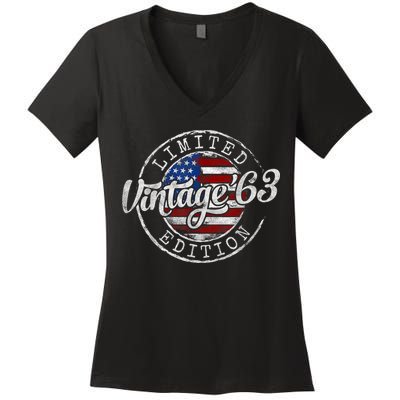Vintage 1963 Flag Stamp 60th Birthday Gifts 60 Year Old Women's V-Neck T-Shirt