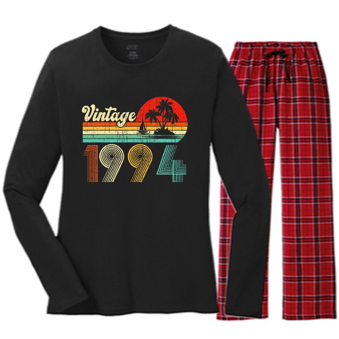 Vintage 1994 Funny 30th Birthday Gifts 30 Years Old Retro Women's Long Sleeve Flannel Pajama Set 