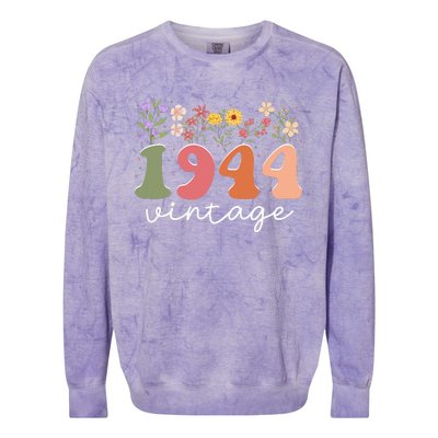 Vintage 1944 Flower 80th Birthday 80 Years Old Colorblast Crewneck Sweatshirt