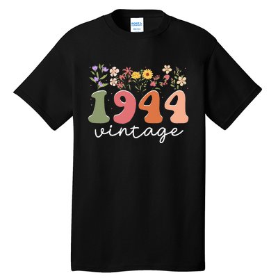 Vintage 1944 Flower 80th Birthday 80 Years Old Tall T-Shirt