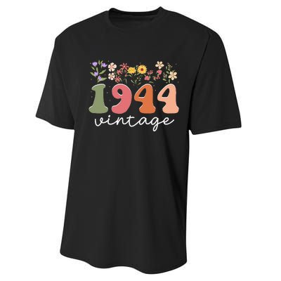 Vintage 1944 Flower 80th Birthday 80 Years Old Performance Sprint T-Shirt