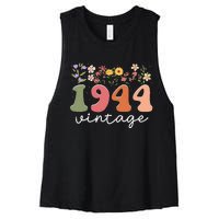 Vintage 1944 Flower 80th Birthday 80 Years Old Women's Racerback Cropped Tank