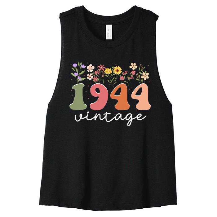 Vintage 1944 Flower 80th Birthday 80 Years Old Women's Racerback Cropped Tank