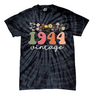 Vintage 1944 Flower 80th Birthday 80 Years Old Tie-Dye T-Shirt