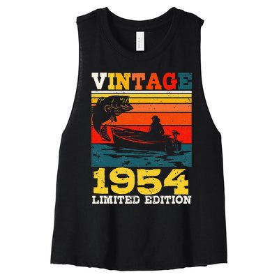 Vintage 1954 Fishing Fisherman 67 Year Old 67th Birthday Women's Racerback Cropped Tank