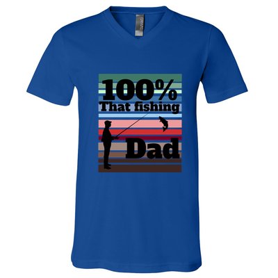 Vintage 100 Fishing Dad Father's Day Gift V-Neck T-Shirt