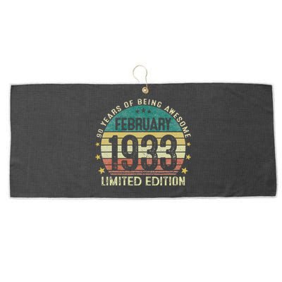 Vintage 1933 February 1933 90 Year Old 90th Birthday Gifts Large Microfiber Waffle Golf Towel