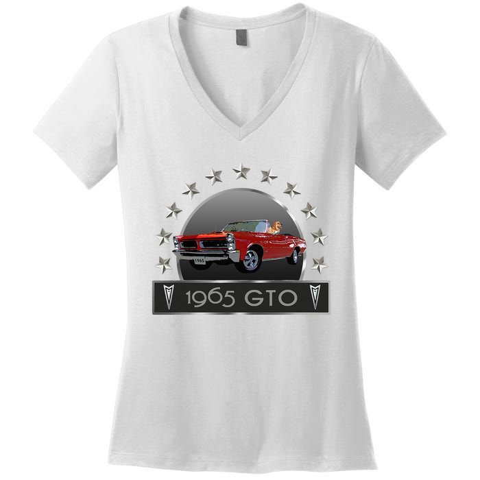 VINTAGE 1965 GTO CONVERTIBLE CLASSIC AMERICAN MUSCLE CARS Women's V-Neck T-Shirt