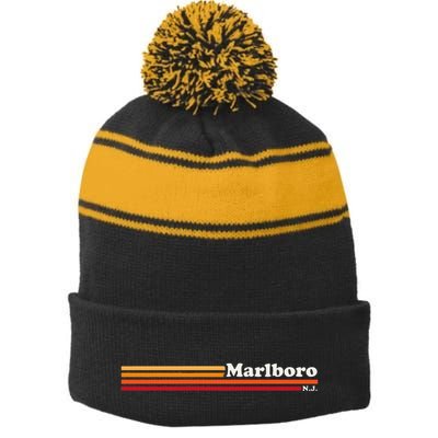 Vintage 1980s Graphic Style M.A.R.L.B.O.R.O New Jersey Stripe Pom Pom Beanie