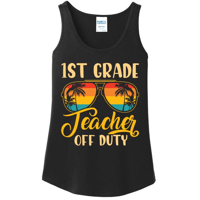 Vintage 1st Grade Teacher Off Duty Last Day Of School Summer Ladies Essential Tank