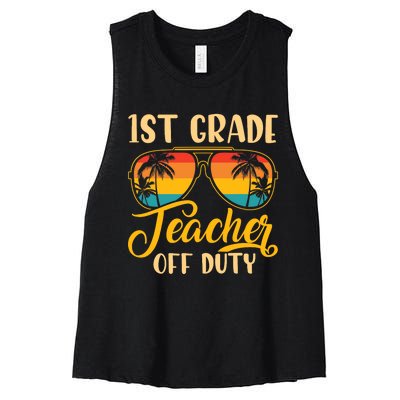 Vintage 1st Grade Teacher Off Duty Last Day Of School Summer Women's Racerback Cropped Tank