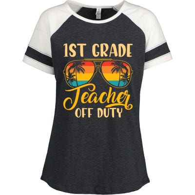 Vintage 1st Grade Teacher Off Duty Last Day Of School Summer Enza Ladies Jersey Colorblock Tee