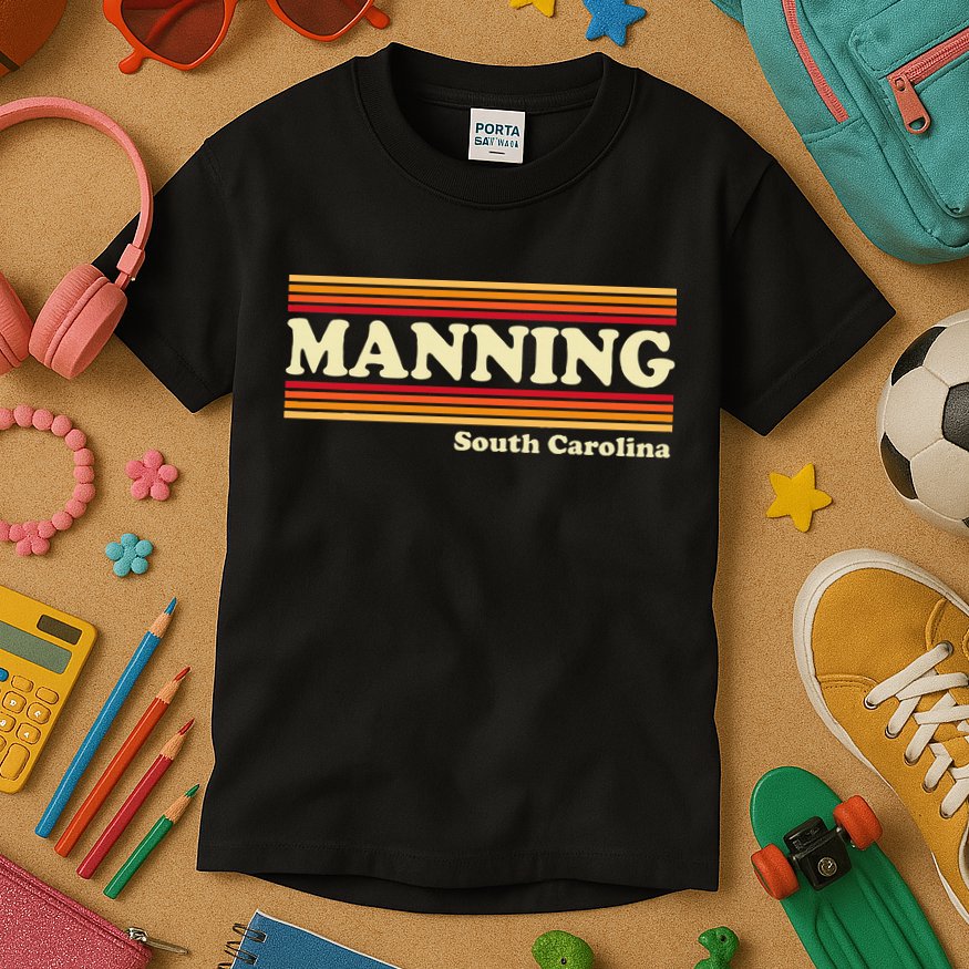 Vintage 1980s Graphic Style Manning South Carolina Kids T-Shirt
