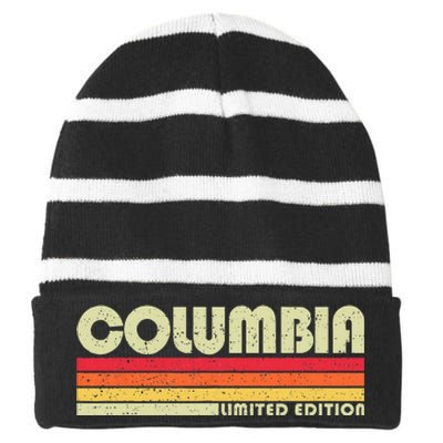 Vintage 1980s Graphic Style Columbia Tennessee Striped Beanie with Solid Band