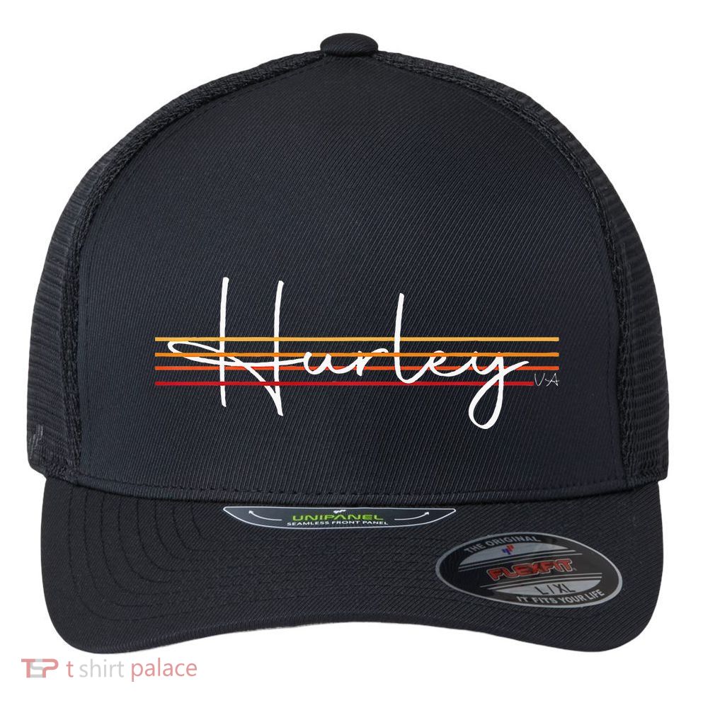 Vintage 1980s Graphic Style Hurley Virginia VA Retro 80s  Flexfit Unipanel Trucker Cap