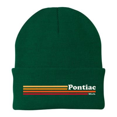 Vintage 1980s Graphic Style Pontiac Michigan Knit Cap Winter Beanie