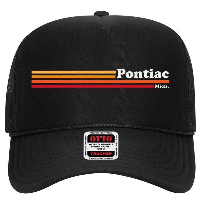 Vintage 1980s Graphic Style Pontiac Michigan High Crown Mesh Back Trucker Hat