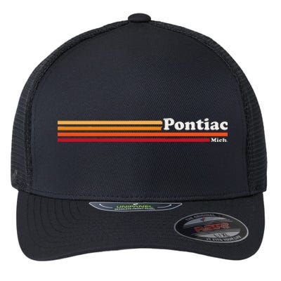 Vintage 1980s Graphic Style Pontiac Michigan Flexfit Unipanel Trucker Cap