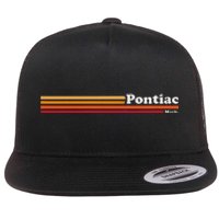 Vintage 1980s Graphic Style Pontiac Michigan Flat Bill Trucker Hat