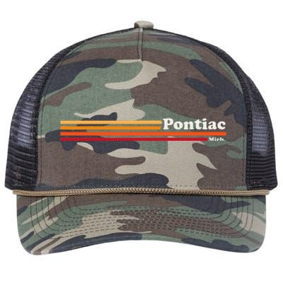 Vintage 1980s Graphic Style Pontiac Michigan Retro Rope Trucker Hat Cap