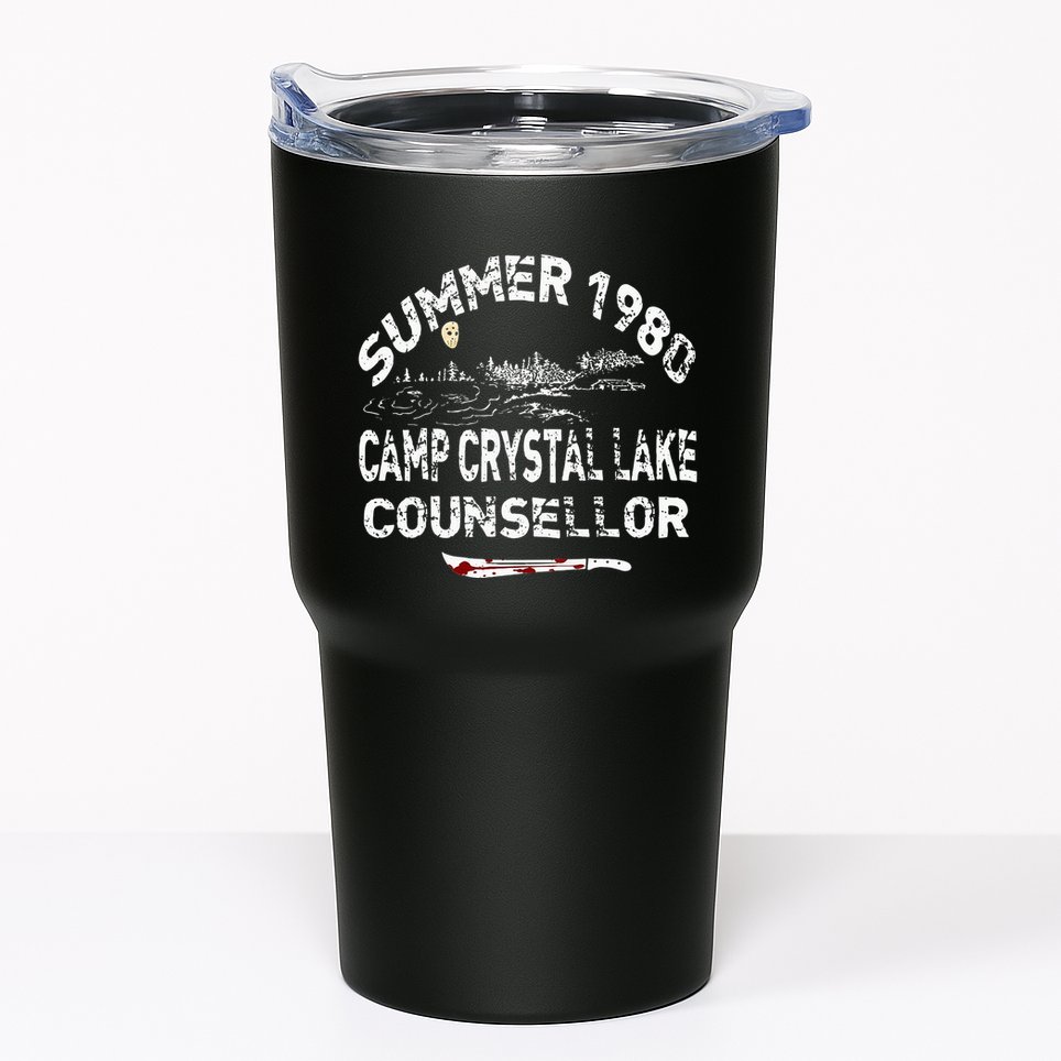 Vintage 1980s Horror Movies Fan CW Crystal Lake Slasher Film Tumbler