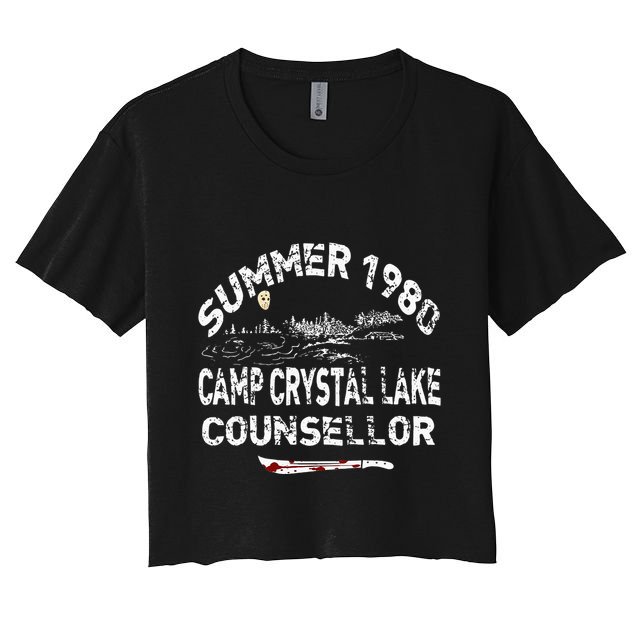 Vintage 1980s Horror Movies Fan CW Crystal Lake Slasher Film Crop Top