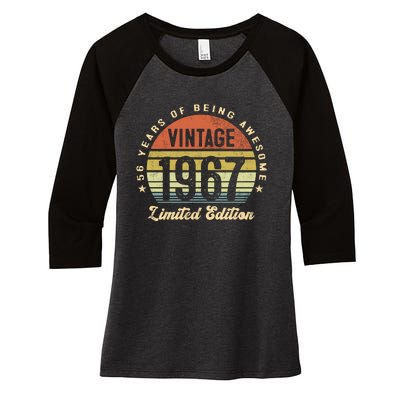 Vintage 1967 Limited Edition Birthday 56th Dad Birthday Grandpa Birthday Women's Tri-Blend 3/4-Sleeve Raglan Shirt