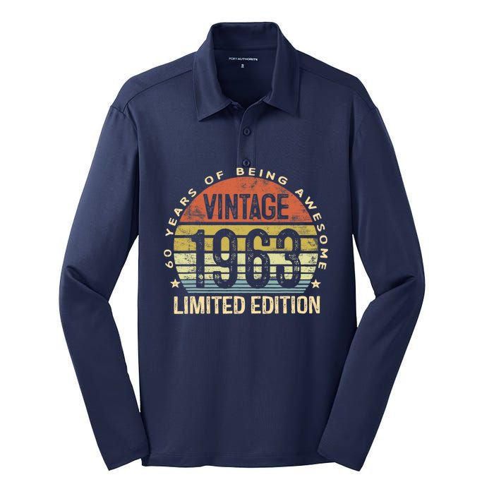 Vintage 1963 Limited Edition 60 Year Old Gifts 60th Birthday Silk Touch Performance Long Sleeve Polo