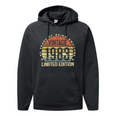 Vintage 1983 Limited Edition 40 Year Old Gifts 40th Birthday Performance Fleece Hoodie