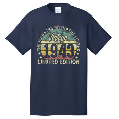 Vintage 1943 Limited Edition 80 Year Old Retro 80th Birthday Tall T-Shirt