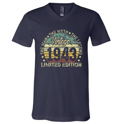 Vintage 1943 Limited Edition 80 Year Old Retro 80th Birthday V-Neck T-Shirt