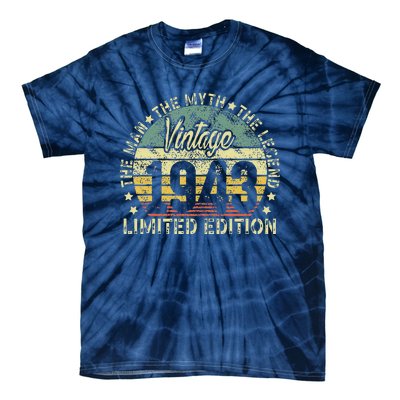 Vintage 1943 Limited Edition 80 Year Old Retro 80th Birthday Tie-Dye T-Shirt