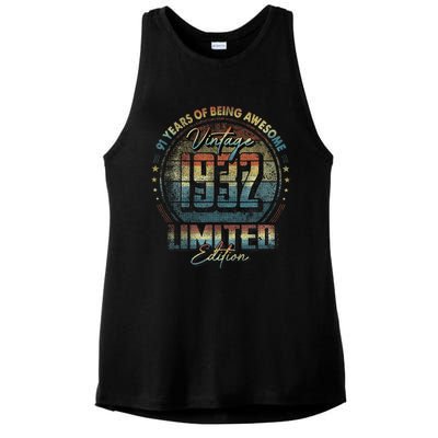 Vintage 1932 Limited Edition 91 Year Old 91st Birthday Ladies PosiCharge Tri-Blend Wicking Tank