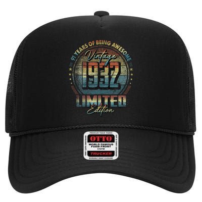 Vintage 1932 Limited Edition 91 Year Old 91st Birthday High Crown Mesh Back Trucker Hat